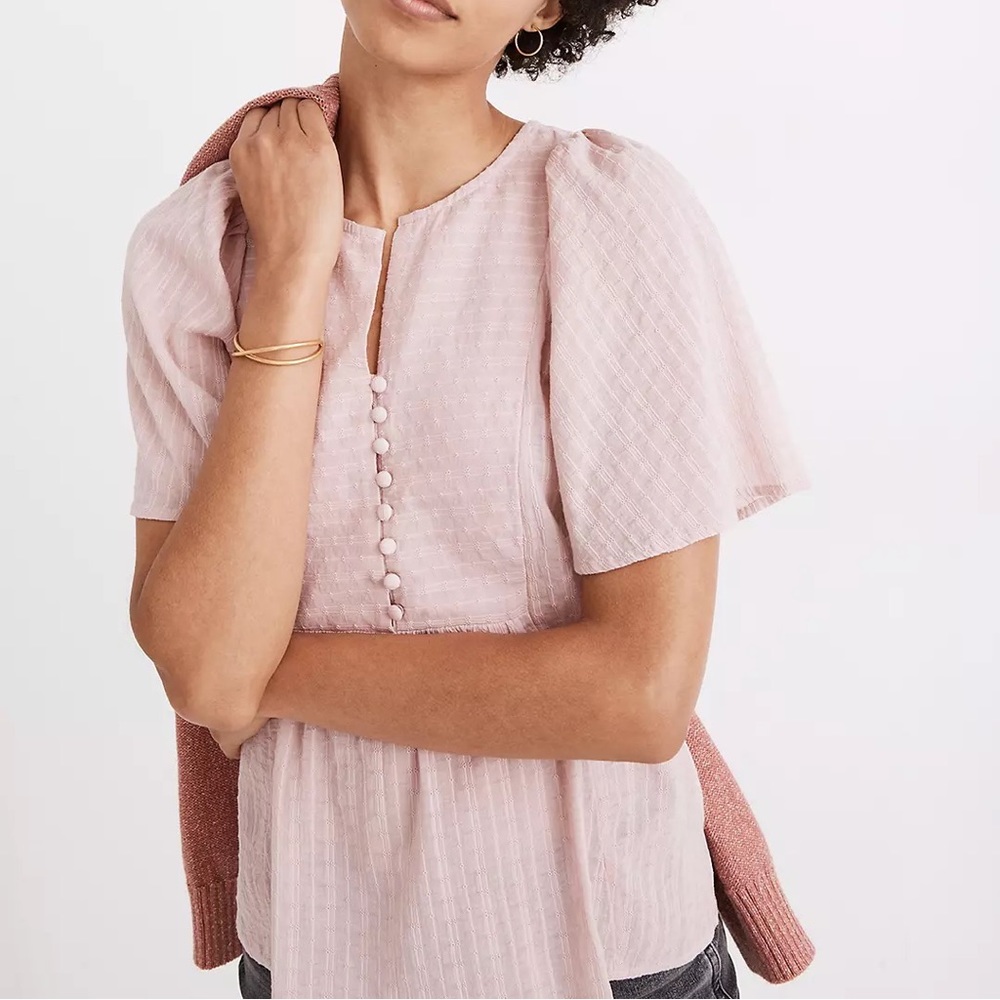 Madewell Flutter Sleeve Pink Peasant Blouse